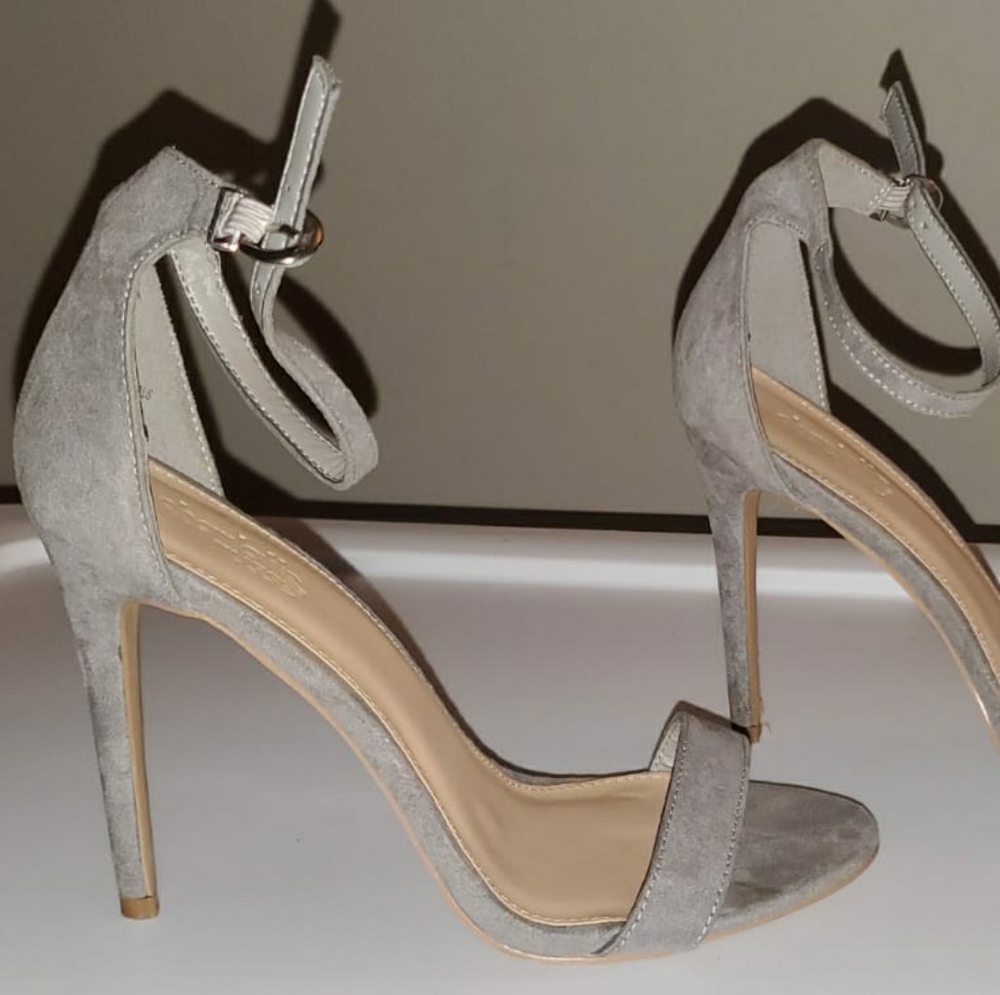 Gray one strap open toe heel